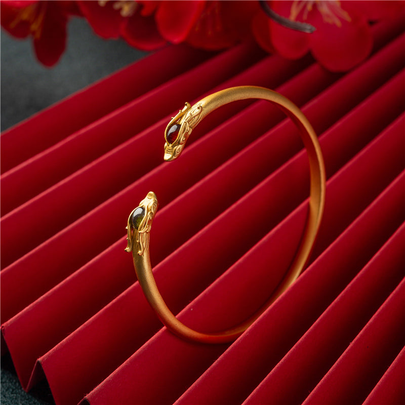 Dragon Jade S925 Silver Gold Plated Bracelet