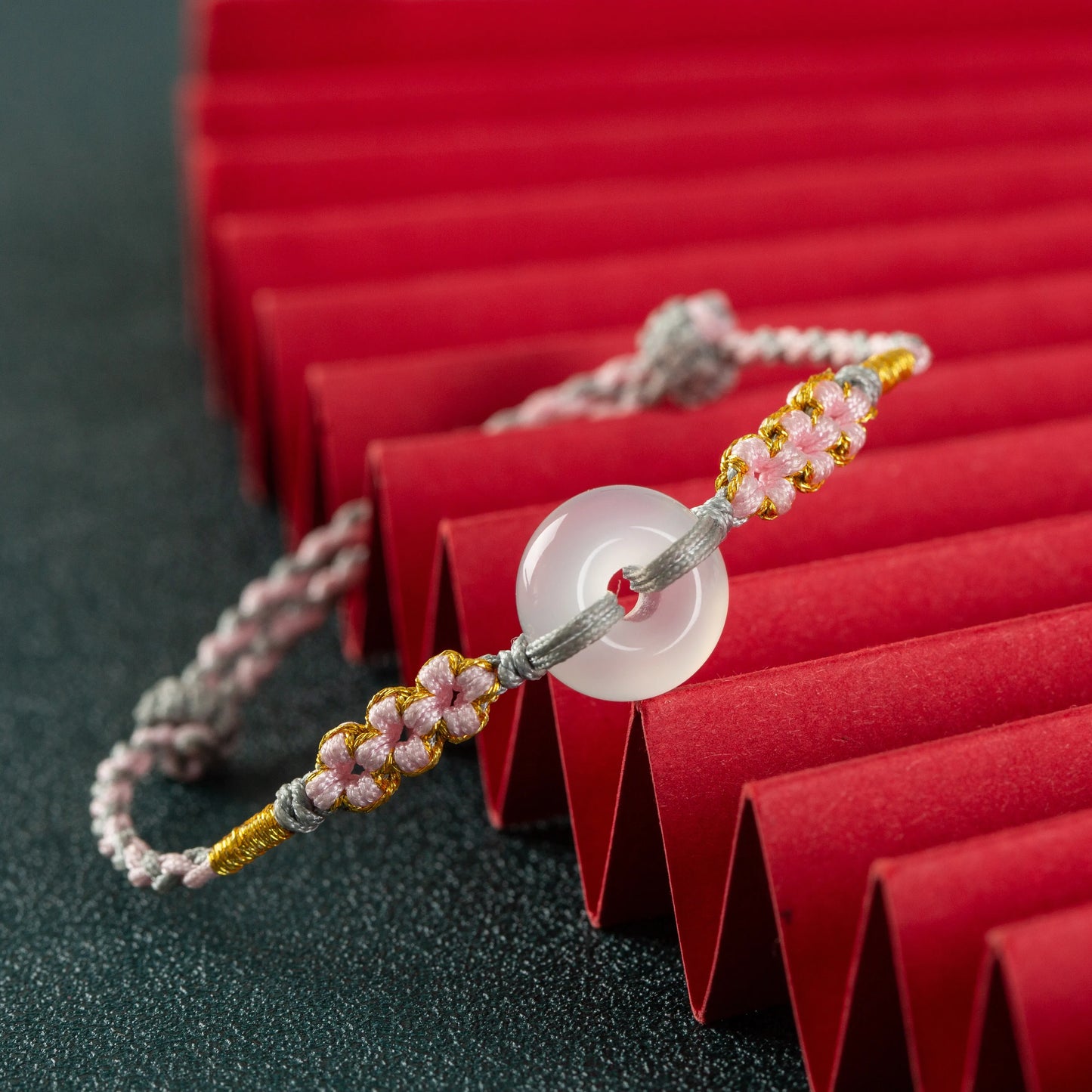 Linghuajing White Pure Jade Handmade Peach Knot Bracelet