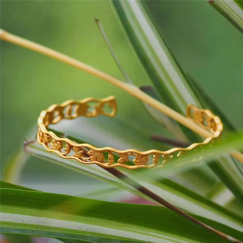 Mugwort Leaves Chinese Traditional S925 Silver Gold Plated Bracelet