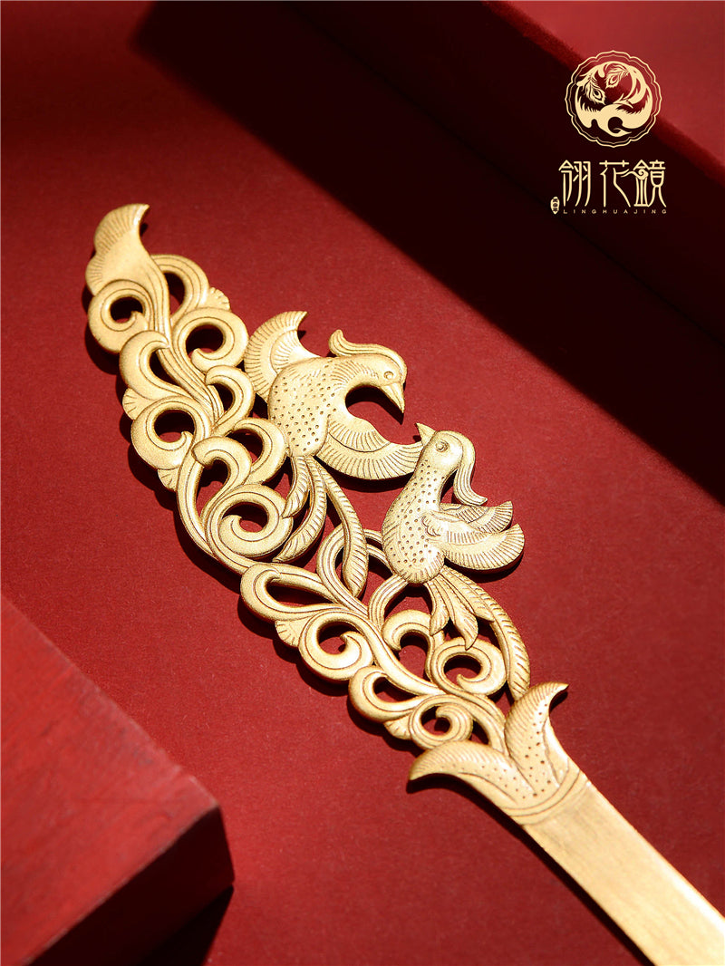 Handcraft Tang Dynasty Mandarin Duck s925 Silver Gold Plated Hairpin