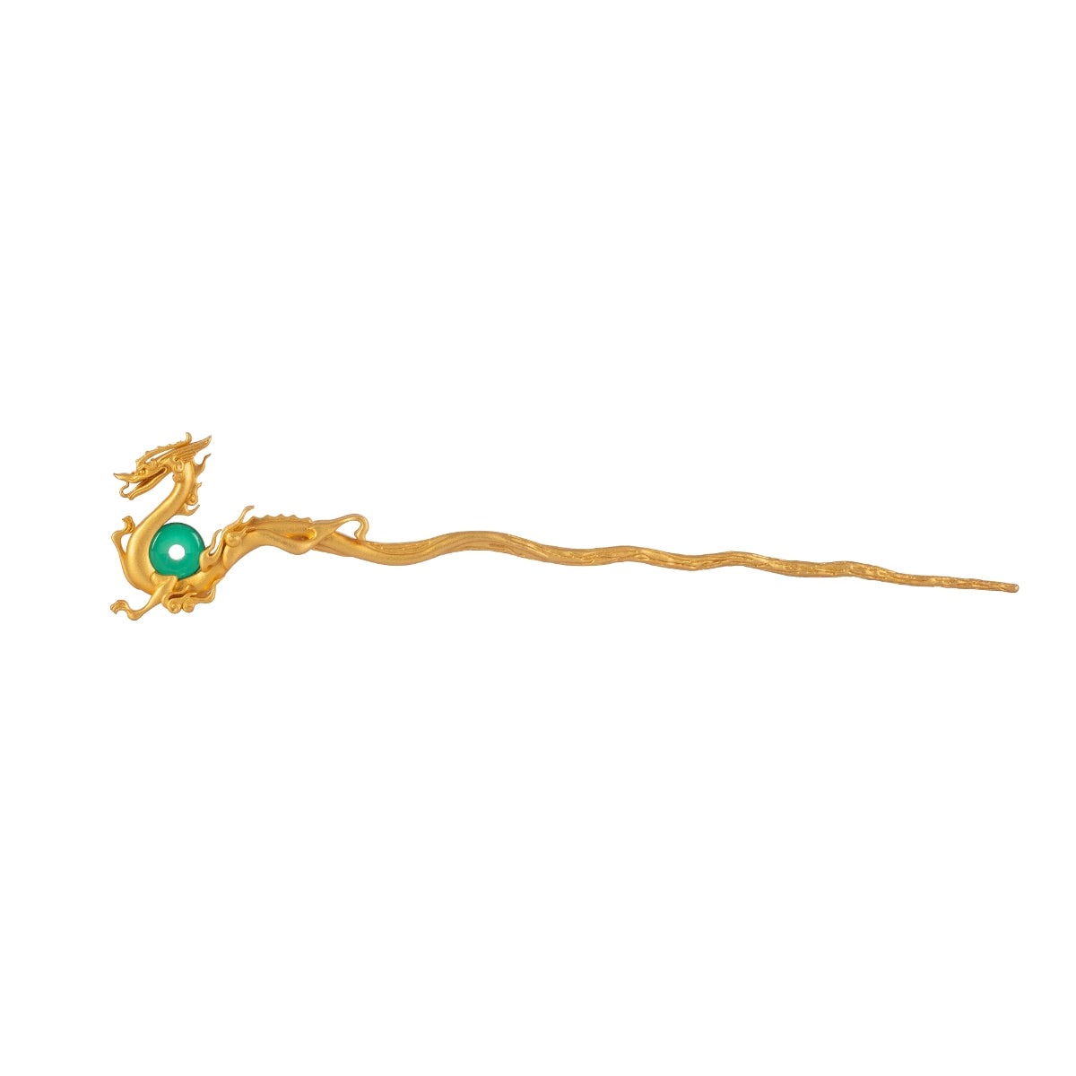 Dragon Shape Green Jade Hairpin S925 Silver Anti-fading Gold Plated