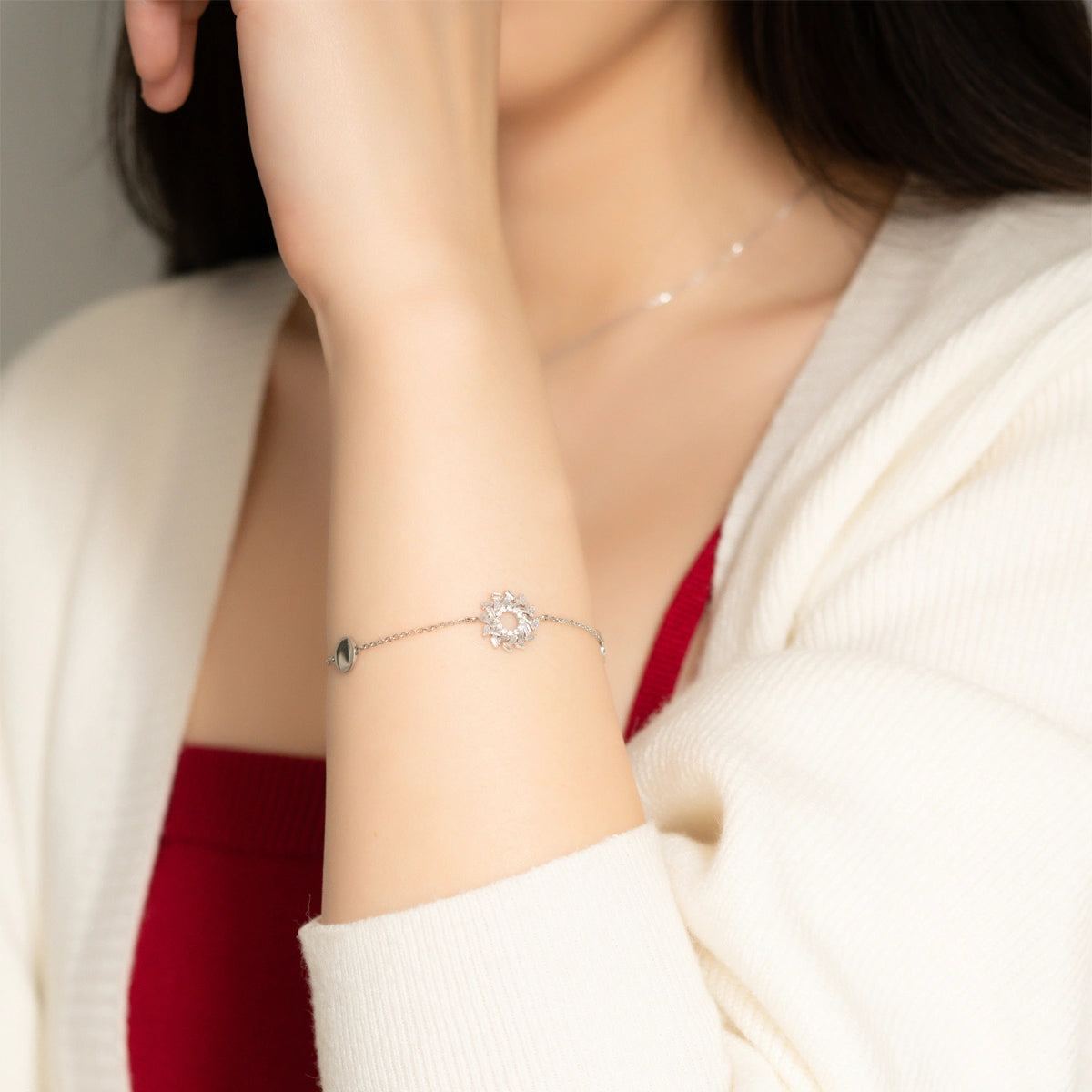 Jinsha Site Sun and Immortal Bird Bracelet Zircon Chain S925 Silver Zircon