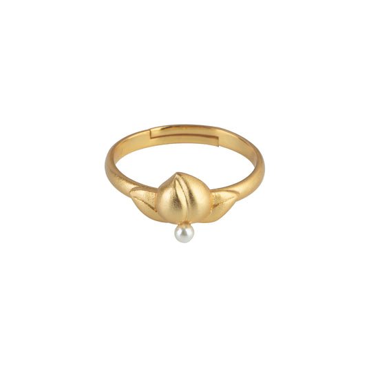 Retro Peach-Shaped Pearl 24K Gold Plated 925 Silver Adjustable Ring